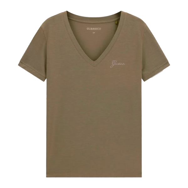 Guess T-shirts hauts et polos Vert - T-shirt avec logo en strass - L - Ref 36 €